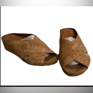 Gentle Souls by Kenneth Cole Tan Cork X Band Slide Wedge Sandals size 7M
